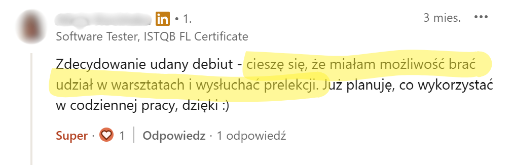 Opinia uczestnika warsztatu 2
