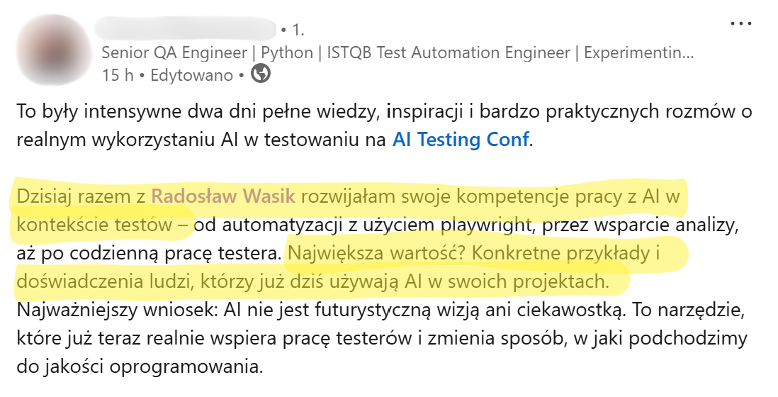 Opinia uczestnika warsztatu 4