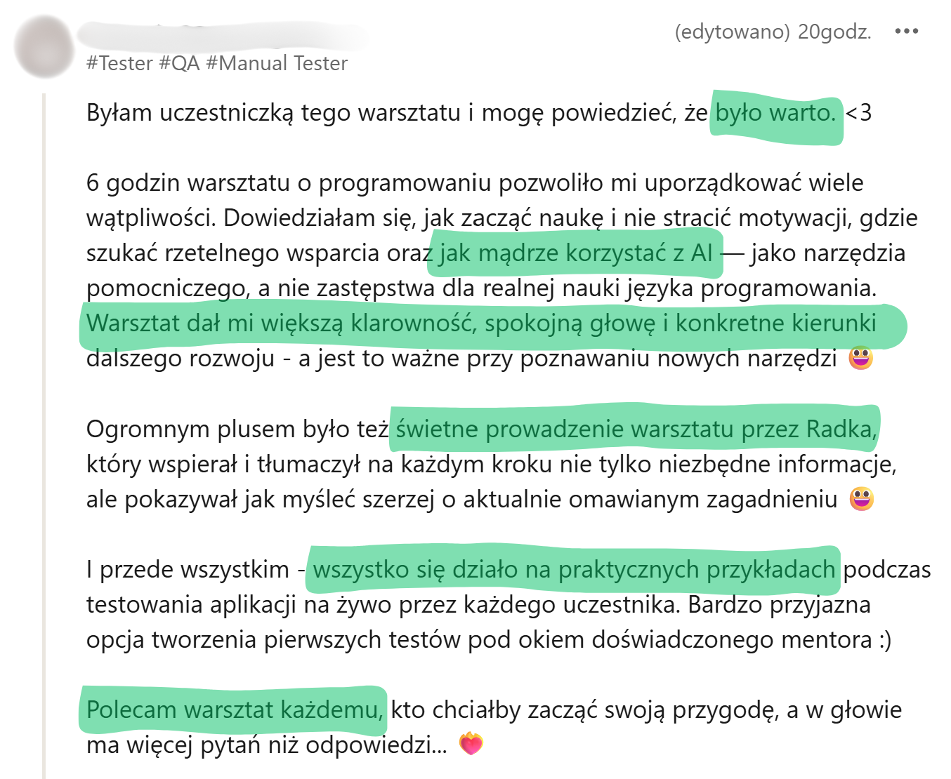 Opinia uczestnika kursu 3